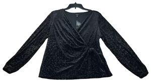 Alfani Velvet Blouse Womens Size Large Petite Side Knot Long Sleeve New - Picture 1 of 7