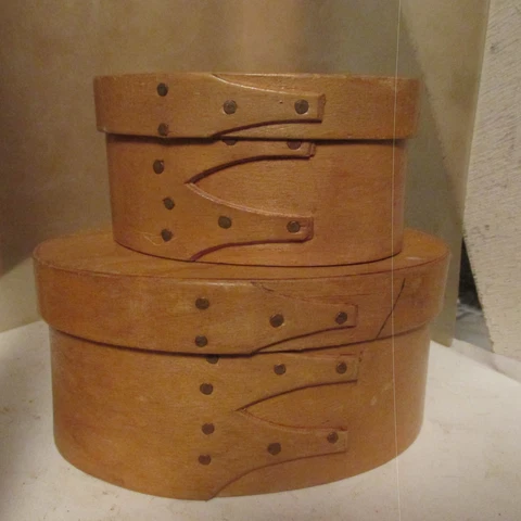 vintage pr of small shaker style pantry box bent wood with brass nails Cover