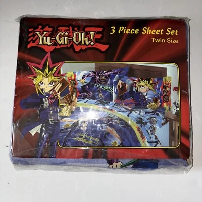 VTG 1996 Yu-Gi-Oh Twin Size Bed Sheet 3 Piece Sheet Set W/ Pillowcase, New - Image 1 of 3