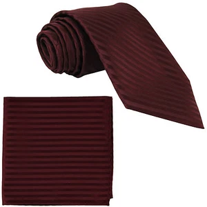 New Polyester Woven Men's Neck Tie necktie & hankie set Stripes burgundy wedding - Picture 1 of 3