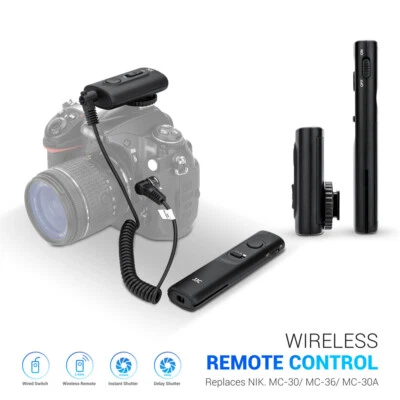 JJC Wireless Remote Control for Nikon Camera Replace MC-30 MC-36 MC-30A - Image 1 of 4