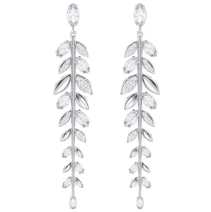 Authentic SWAROVSKI mayfly earrings silver crystal long leaf earrings with box - Picture 1 of 7