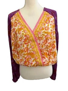 Free People Cruisin Together Wrap Boho Balloon Sleeve Floral Shirts Sz Small NWT - Picture 1 of 10