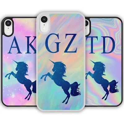 Personalisierte Handyhülle mit Namen oder Initialen Pastell Einhorn für iPhone Samsung - Bild 1 von 4