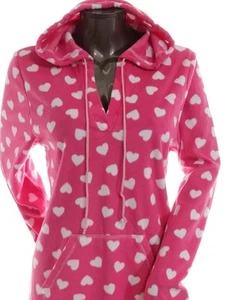 NEW $36 Jenni Womens Pink Heart Dot Soft Hooded Tunic Sleepwear Pajamas L LASTON - Picture 1 of 4