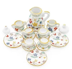 Puppenhaus Miniatur 1/12 Maßstab Porzellan Blumen Teeservice Kaffeeservice SK093 - Bild 1 von 1
