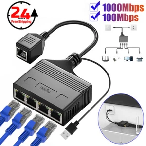 RJ45 Gigabit Ethernet Splitter 1000Mbps LAN Network Internet 1 IN 4 Out Adapter - Picture 1 of 20