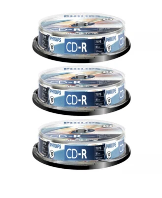 3 x Philips CD-R Blank Recordable Discs 80 Mins 700mb 52x Speed Spindle 10 Pack - Image 1 of 3