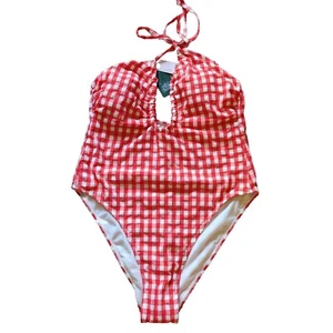 Damen Schlüsselloch Einteiler Badeanzug - Wild Fable rot weiß kariert L  - Bild 1 von 3