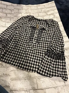 NWT J Crew Women’s Black White Checkered Ruffle Long Sleeve Shirt Size 4 - Picture 1 of 6