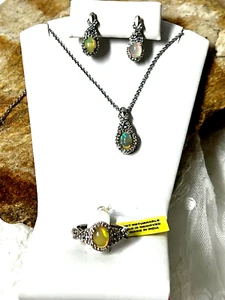 Ethiopian Welo Opal, Tanzanite, Topaz Ring Size 7 Earrings, pendant and chain SS - Picture 1 of 6