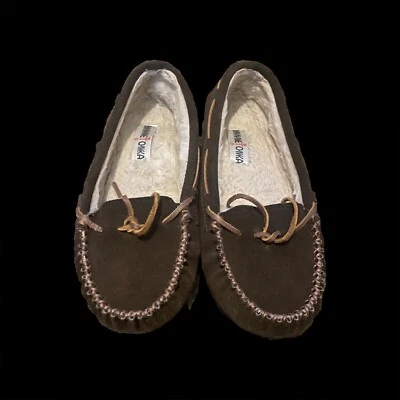 Zapatos para mujer Minnetonka mocasines talla 8 marrón gamuza forrados de piel Foto 1 de 4