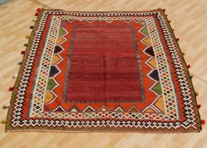 Handgefertigter leerer Bauchteppich Kurdische Wolle 6 Fuß 5 Zoll x 5 Fuß 8 Zoll Wohnkultur Nomadische Textilkunst - Bild 1 von 7