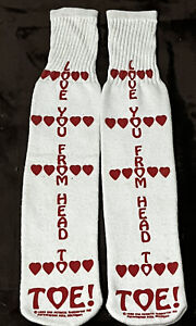 Vintage 1980s The Athletic Supporter White Red Love Socks New Unused 23” Awesome