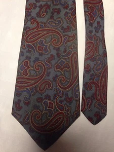 Vintage Boston Traders Seidenkrawatte grau blau rot gold braun Paisley gepflegt 59-60" USA - Bild 1 von 12
