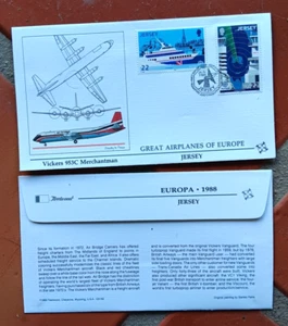 JERSEY VICKERS 953C GREAT AIRPLANES OF EUROPE 1988 FLEETWOOD CACHET FDC UNA - Picture 1 of 1