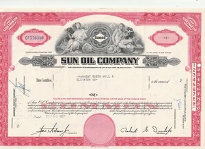 USA Etats Unis Vieille action Old Decorated 100 Shares Sun Oil Company - Imagen 1 de 2