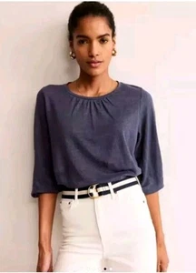 BODEN Tabitha Linen Jersey Top NAVY SIZE UK 16 J0907 BRAND NEW T25 - Picture 1 of 5