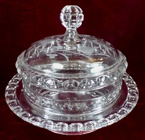 Ripley Dakota Baby Thumbprint Butter Dish Covered Fern & Berry Etch 1885 Antique - Picture 1 of 7