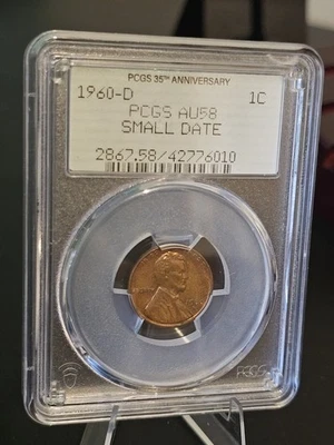 PCGS 1960-D AU58 SMALL DATE Lincoln Cent 35TH ANNIVERSARY HOLDER - Image 1 of 2