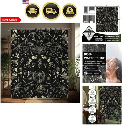 Halloween Negro y Dorado Calavera Cortina de Ducha Gótico Baño Decoración 72x72 Pulgadas Foto 1 de 4