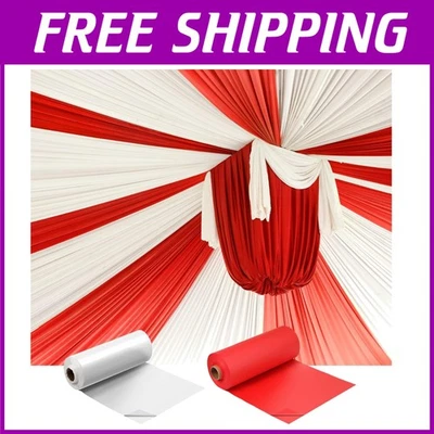 Carnival Theme Plastic Tablecloth Roll - White, Red, 2 Roll - Image 1 of 4