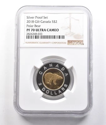 2018 Canada 2 Dollars Silver Gilt Polar Bear Silver Proof Set PF70 NGC *3777 - Image 1 of 3