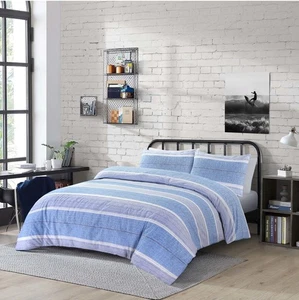 Luxury Striped Polycotton Duvet Cover Set – Soft, Easy Care Bedding – Light Blue - Picture 1 of 16
