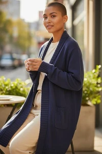 Isaac Mizrahi Live! Open Front Notch Collar Long Cardigan NWT A389622 QVC - Picture 1 of 6