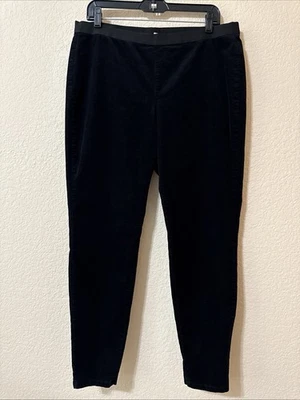 Eileen Fisher Women Fine Wale Corduroy Pants Black Pull On Organic Cotton L - Image 1 of 4