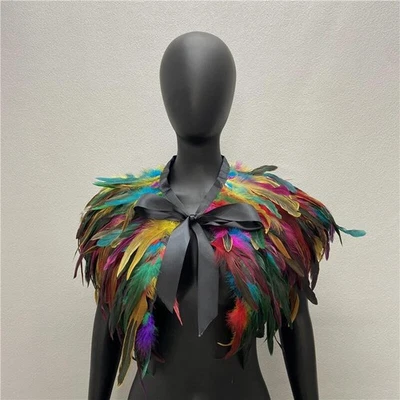 Real Feather Collar Shawl Shrug Cape Cloak Gothic Halloween Costume Party Wrap - Image 1 of 4