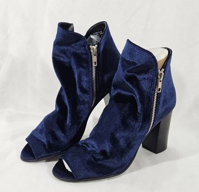 Steve Madden Kyma Navy Blue Velvet Ankle Boots, Open Toe, Block Heel, Size 6.5M - Image 1 of 4