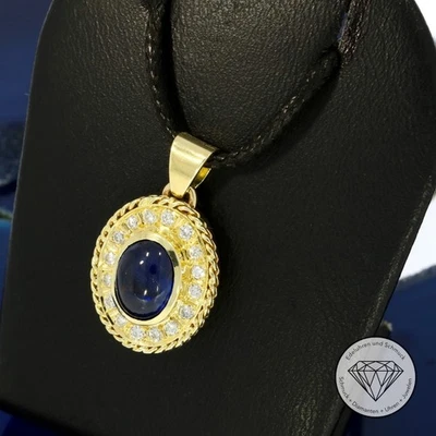 Wert: 2.150,- Saphir Brillant Anhänger 0,30 Ct 585 / 14 Kt Gold XXYY - Bild 1 von 4