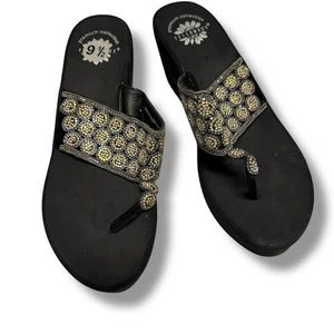 Yellow Box schwarz verzierte Keilabsatz-Flip-Flops Glitzer 9,5 - Bild 1 von 5