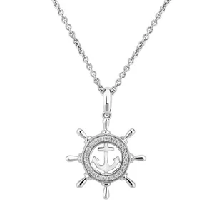 Oceanic Journey: 0,08ct Moissanit Anker & Rad Anhänger 14k Weißgold vergoldet - Bild 1 von 6