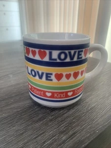 Vintage 1984 Love Forgiving Patient Kind Rainbow Coffee Mug Cup by Gibson - Picture 1 of 6