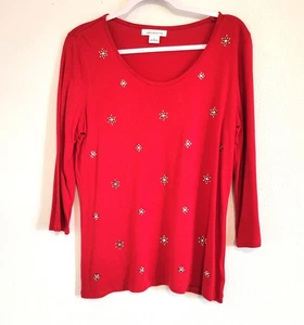 Liz Claiborne Stretch Top Pullover Rhinestone Diamonds EUC Size L - Picture 1 of 5