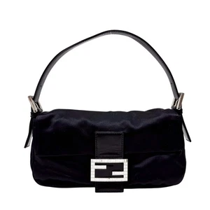 FENDI Baguette Black Satin Rhinestone Hardware - Picture 1 of 15