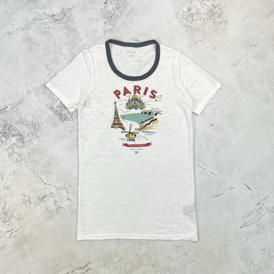 Isabel Marant Etoile 'Kiliann' Paris Print White Linen T-Shirt Size Large L - Image 1 of 4