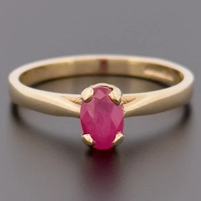 Кольцо для платья из желтого золота 9 карат с рубиновым солитером 0,50 карата размер N с клеймом - Изображение 1 из 4