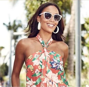 New York & Company Sweet Pea Floral Ruffle Halter Blouse M - Picture 1 of 3