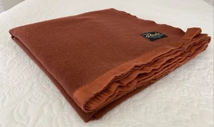 Vintage Onehunga Princess Pure NZ Wool Rust Brown Single Blanket 220cm x 160cm - Picture 1 of 19