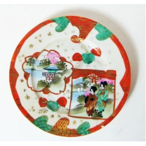 Paisaje de placa de porcelana japonesa Nipponware con 2 mujeres 6" de ancho, maravillosas imágenes - Imagen 1 de 10