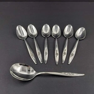 Oneidacraft Deluxe Stainless Flatware -6 Tea Spoons-1 Soup Spoon-Lasting Rose - Bild 1 von 4