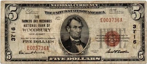 1929 - 5 $ TYPE 1 NATIONAL FARMS MECHANICS NATIONAL BANK - WOODBURY, NJ - 3716 - Bild 1 von 11