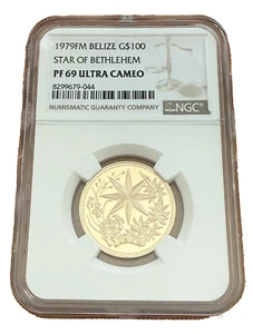 Belize 1979 FM Gold 1/10 oz $100 NGC PF69 Star of Bethlehem - Picture 1 of 2