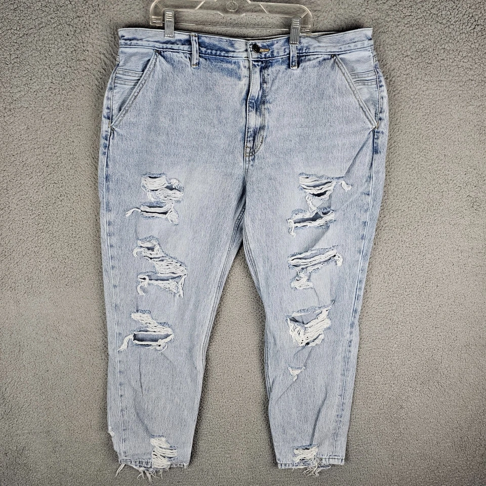 Jean KanCan no elástico tiro alto rasgado novio dobladillo crudo algodón talla 32 Foto 1 de 4