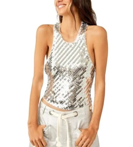 Free People Sequin Disco Fever Tie Cami Top Champagne Size Large NEW NWT - Picture 1 of 11