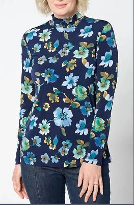 Susan Graver Size 4X Ocean Print Liquid Knit Mock Neck Top - Image 1 of 4