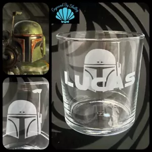 Star Wars Whiskey Glass Boba Fett FREE Name Engraved Personalised Gift For Him - Picture 1 of 12